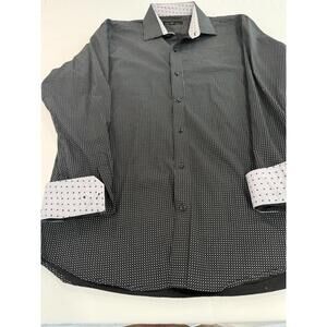 Bristol Bull Shirt Mens Large Black White Dots Long Sleeve Flip Cuff